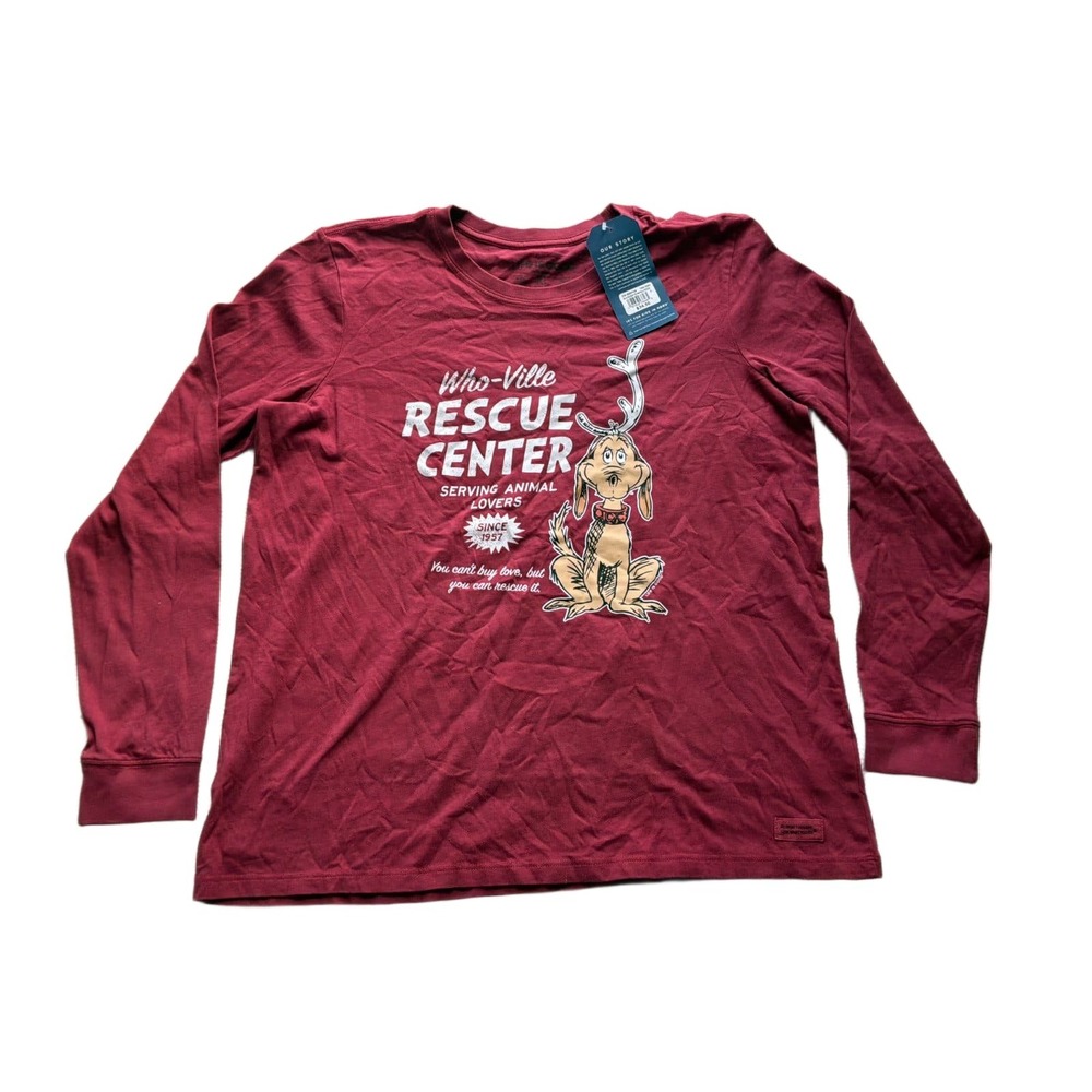 Life is Good Womens XL Grinch Max Who-Ville Rescue Center Long Sleeve Crusher Te